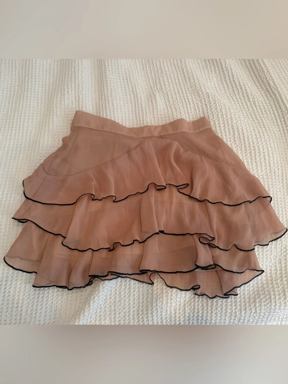 Zara Blush Pink Layered Ruffle Mini Skirt with Black Trim